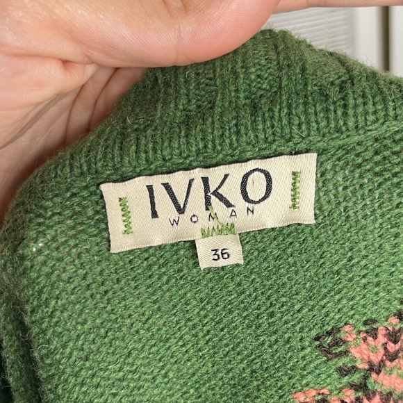 Ivko Woman Floral Intarsia Sweater Green Wool Nylon Viscose Knit Pattern Size S - Picture 6 of 10